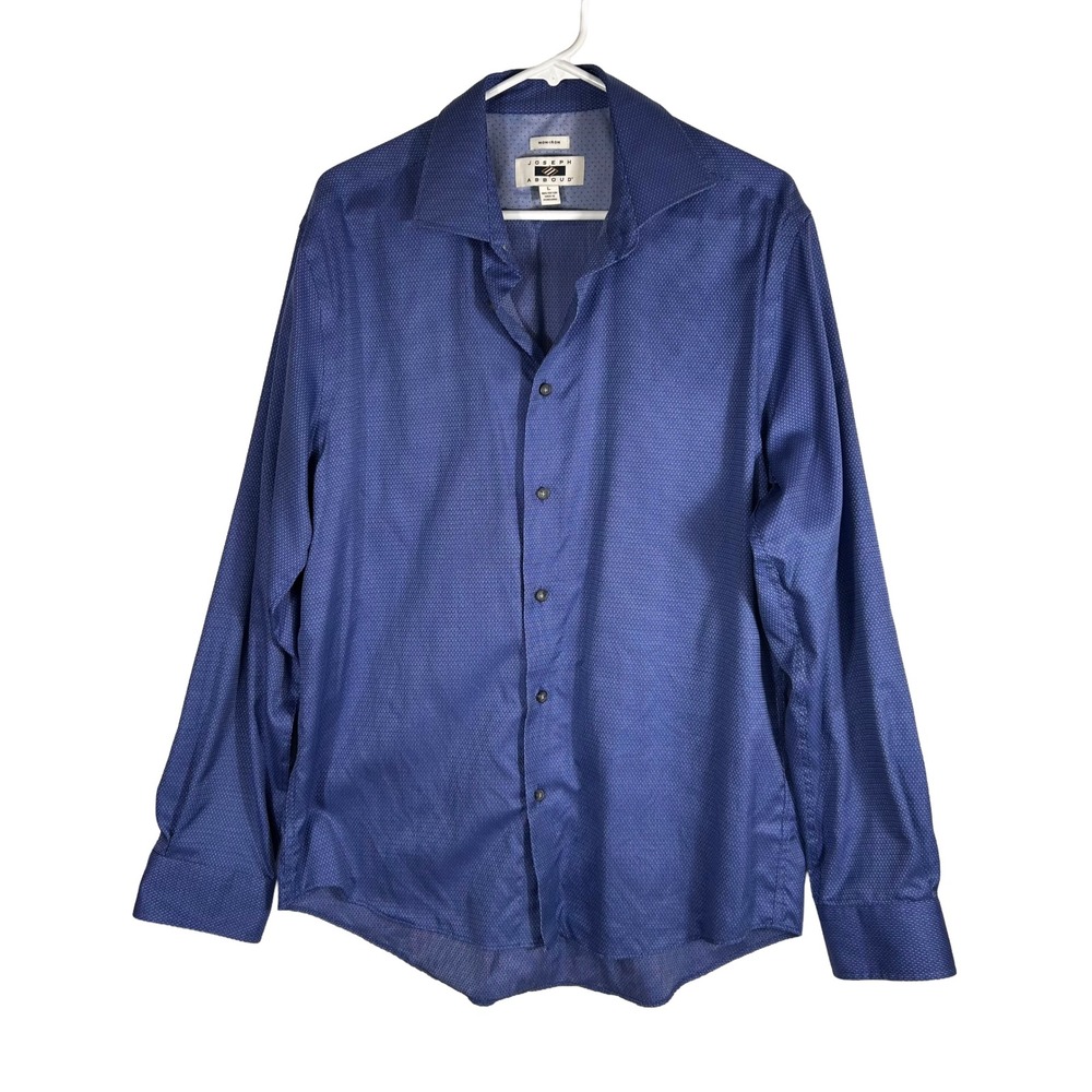 Joseph Abboud Mens‎ Blue Micro Pattern Non Iron Cotton Button Down Shirt Large